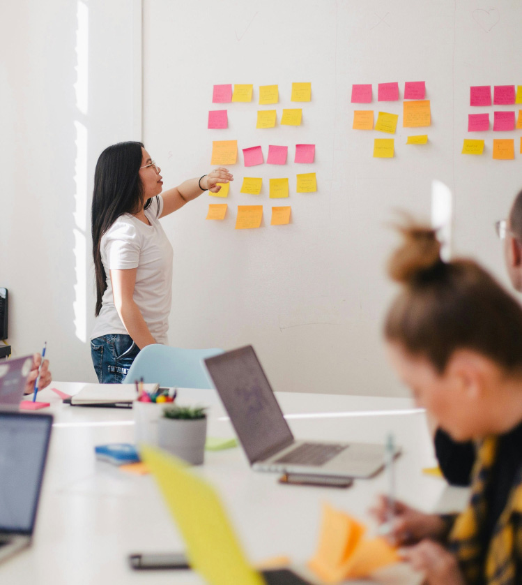 image of people working on a white board
